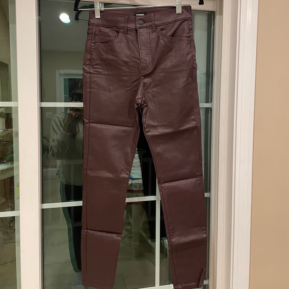 Express “Wet Look” High-Rise Skinny Jeans